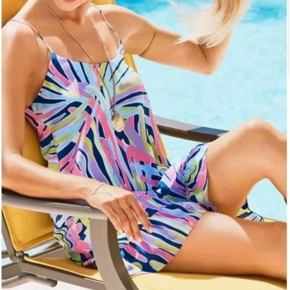 Lilly Pulitzer Zanna SILK Swing Slip Dress Indigo Sea Dreamin Sz XS Resort Wear